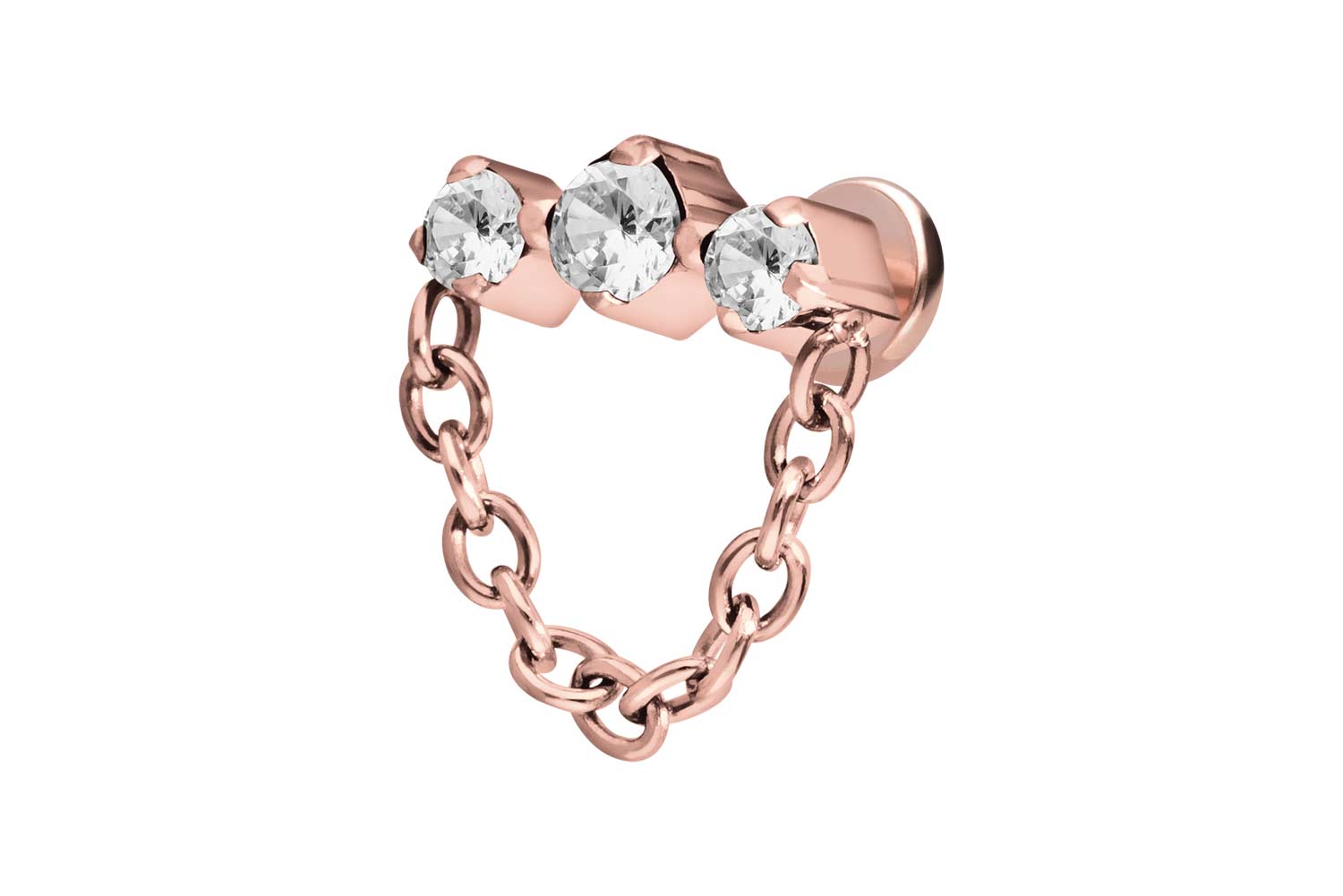 Titan Labret Piercing mit Innengewinde 3 EINGEFASSTE KRISTALLE + KETTE